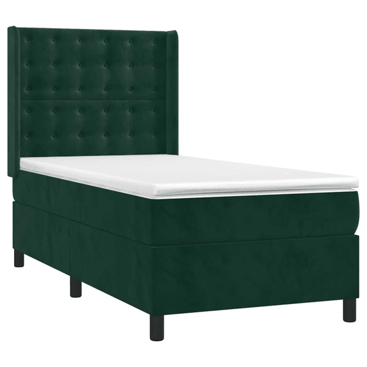 vidaXL Κρεβάτι Boxspring με Στρώμα & LED Σκ. Πράσινο 90x200 εκ Βελούδο