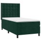 vidaXL Κρεβάτι Boxspring με Στρώμα & LED Σκ. Πράσινο 90x200 εκ Βελούδο