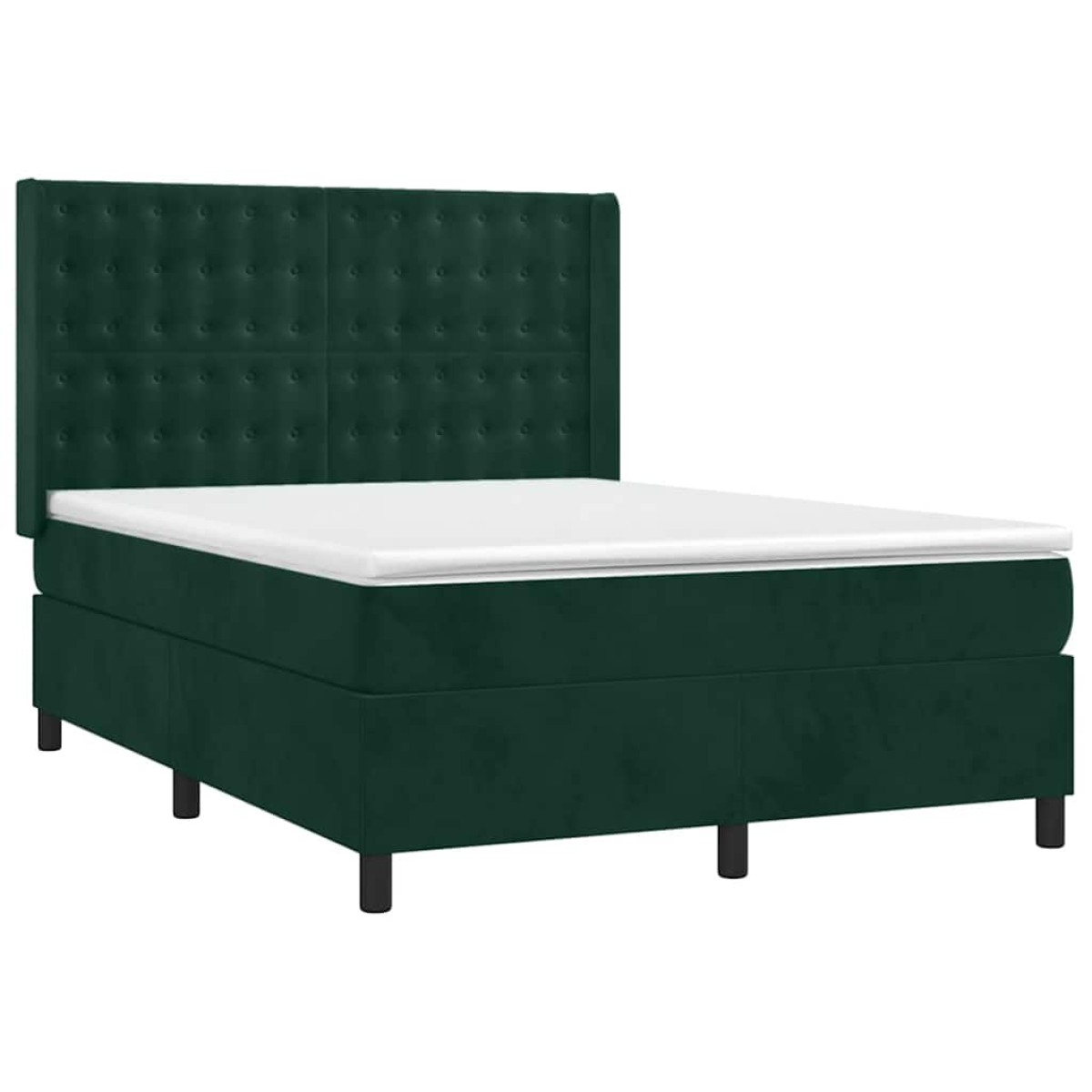 vidaXL Κρεβάτι Boxspring με Στρώμα & LED Σκ. Πράσινο 140x190εκ Βελούδο