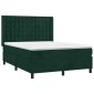 vidaXL Κρεβάτι Boxspring με Στρώμα & LED Σκ. Πράσινο 140x190εκ Βελούδο