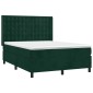 vidaXL Κρεβάτι Boxspring με Στρώμα & LED Σκ. Πράσινο 140x200εκ Βελούδο
