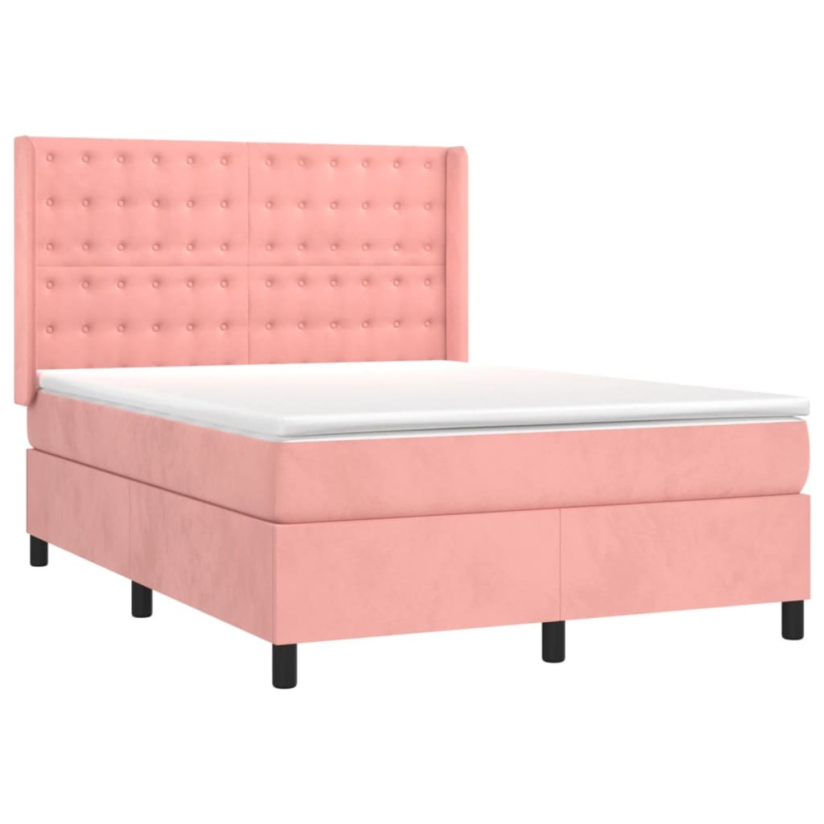 vidaXL Κρεβάτι Boxspring με Στρώμα & LED Ροζ 140x200 εκ. Βελούδινο