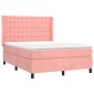 vidaXL Κρεβάτι Boxspring με Στρώμα & LED Ροζ 140x200 εκ. Βελούδινο