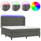 vidaXL Κρεβάτι Boxspring με Στρώμα & LED Σκ. Γκρι 160x200εκ. Βελούδινο