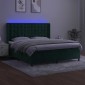 vidaXL Κρεβάτι Boxspring με Στρώμα & LED Σκ. Πράσινο 160x200εκ Βελούδο
