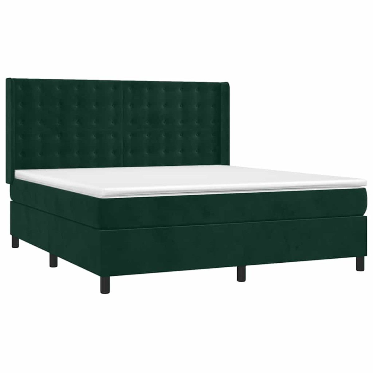 vidaXL Κρεβάτι Boxspring με Στρώμα & LED Σκ. Πράσινο 160x200εκ Βελούδο
