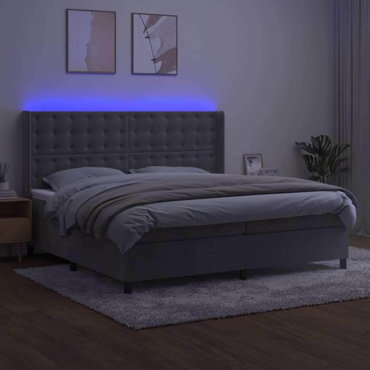 vidaXL Κρεβάτι Boxspring με Στρώμα & LED Αν.Γκρι 200x200 εκ. Βελούδινο