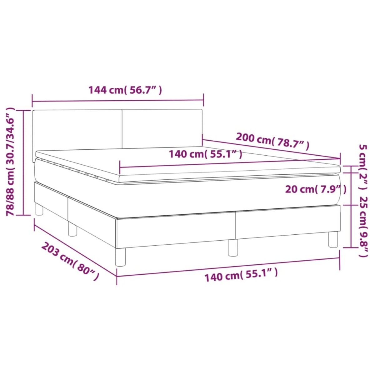 vidaXL Κρεβάτι Boxspring με Στρώμα Σκούρο Καφέ 140x200 εκ Υφασμάτινο