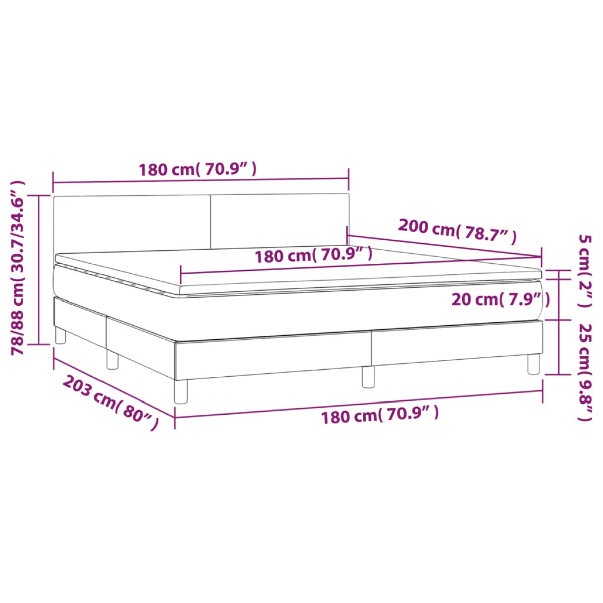 vidaXL Κρεβάτι Boxspring με Στρώμα Σκούρο Καφέ 180x200 εκ Υφασμάτινο