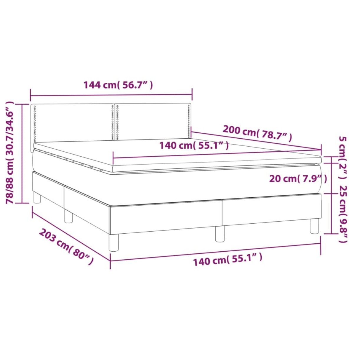 vidaXL Κρεβάτι Boxspring με Στρώμα Σκούρο Καφέ 140x200 εκ Υφασμάτινο