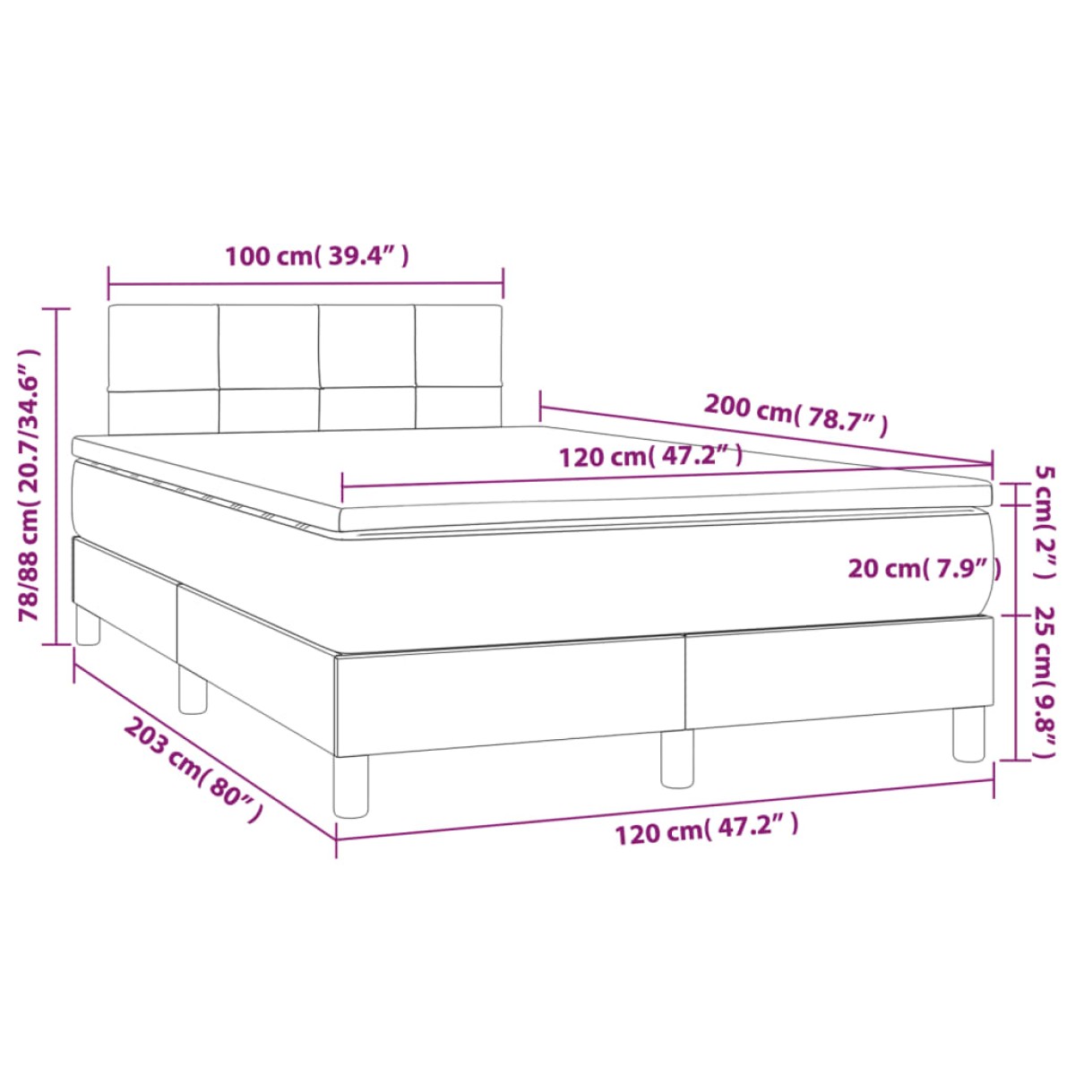 vidaXL Κρεβάτι Boxspring με Στρώμα Ανοιχτό Γκρι 120x200 εκ. Υφασμάτινο