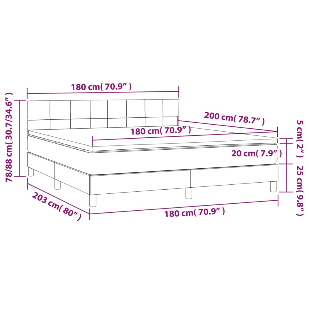 vidaXL Κρεβάτι Boxspring με Στρώμα Κρεμ 180x200 εκ. Υφασμάτινο