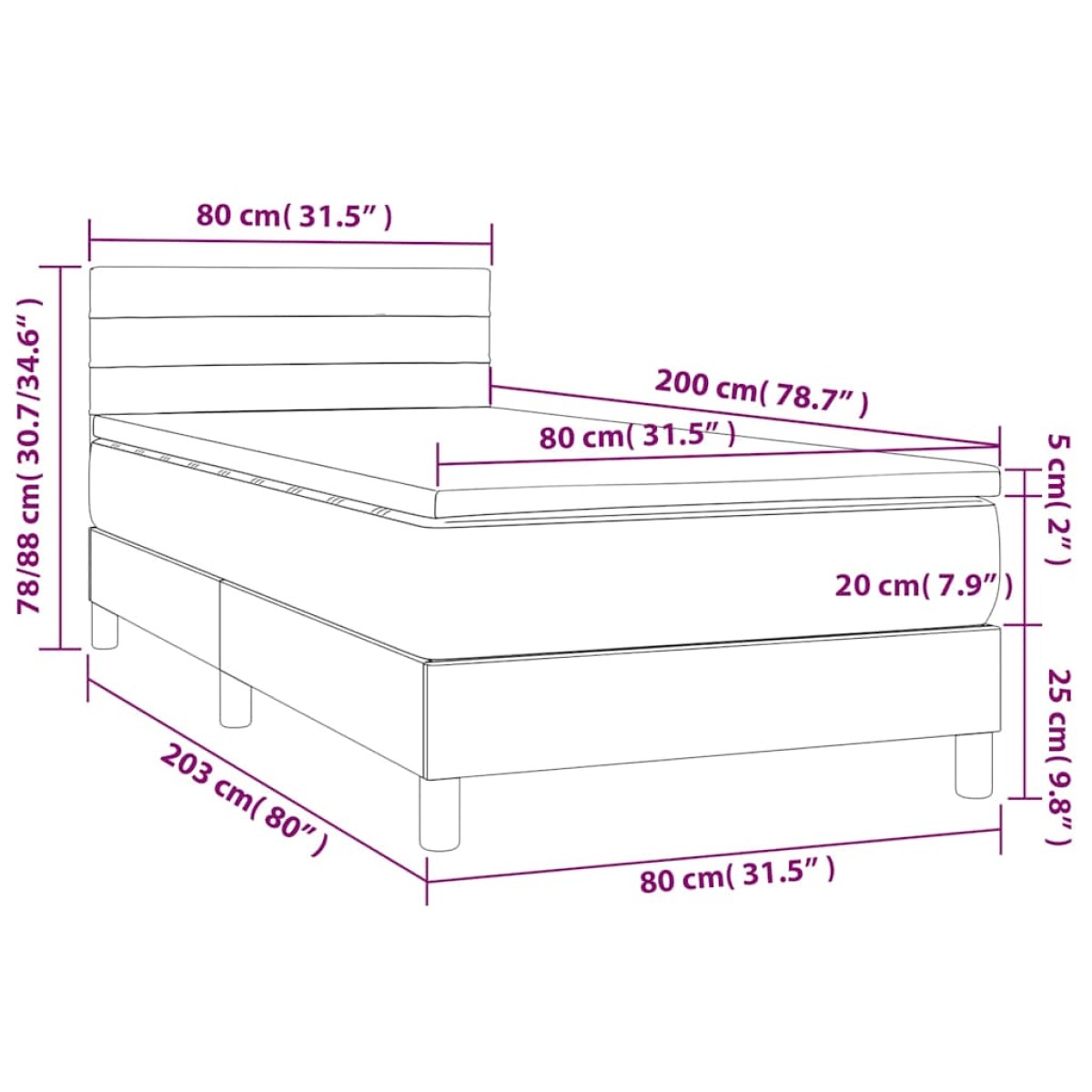 vidaXL Κρεβάτι Boxspring με Στρώμα Σκούρο Γκρι 80x200 εκ. Υφασμάτινο