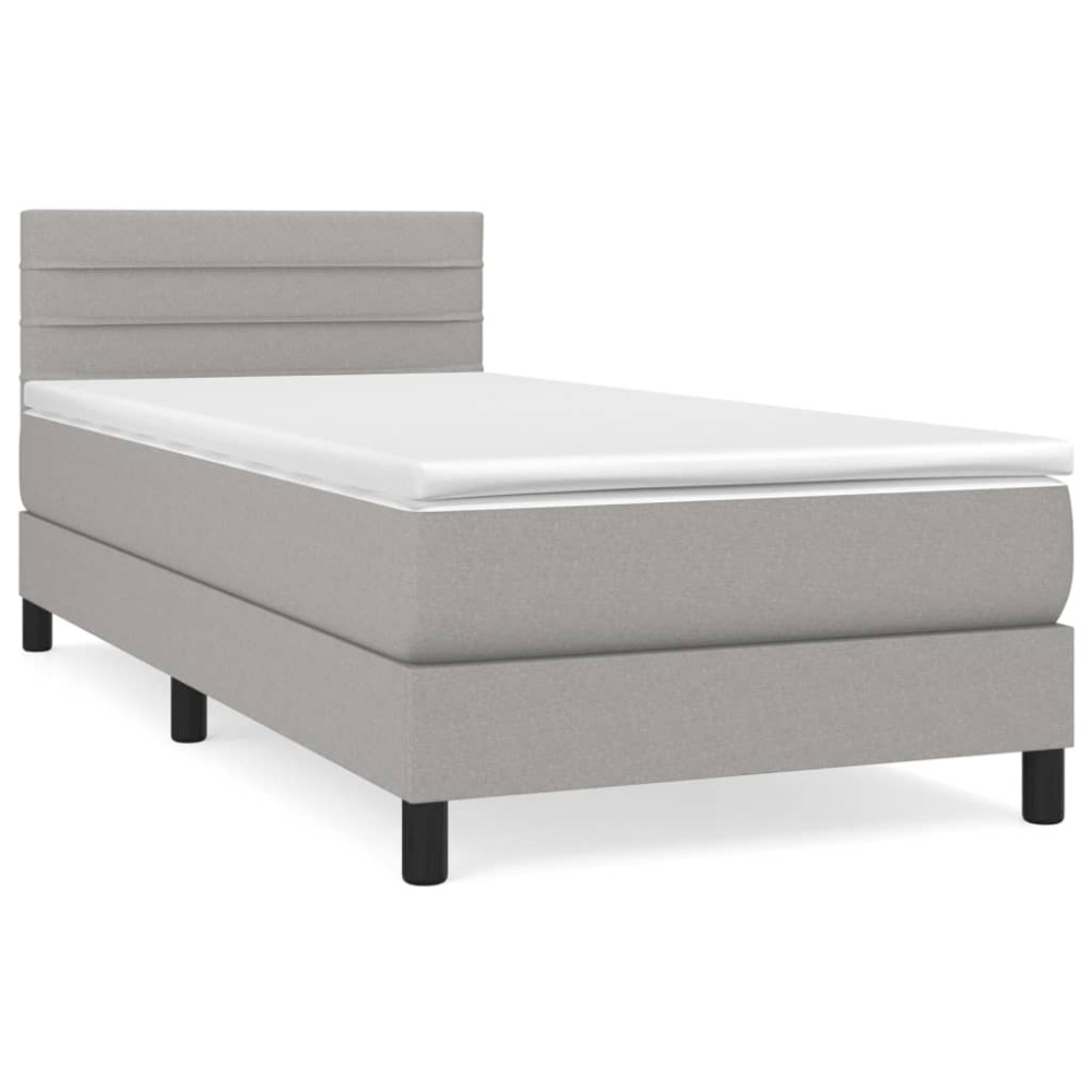 vidaXL Κρεβάτι Boxspring με Στρώμα Ανοιχτό Γκρι 90x200 εκ. Υφασμάτινο