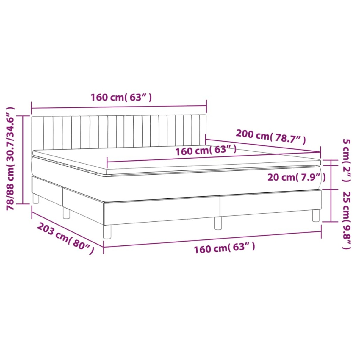 vidaXL Κρεβάτι Boxspring με Στρώμα Σκούρο Καφέ 160x200 εκ Υφασμάτινο