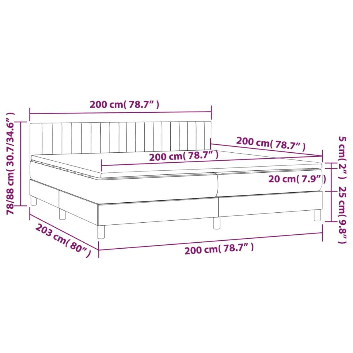 vidaXL Κρεβάτι Boxspring με Στρώμα Κρεμ 200x200 εκ. Υφασμάτινο