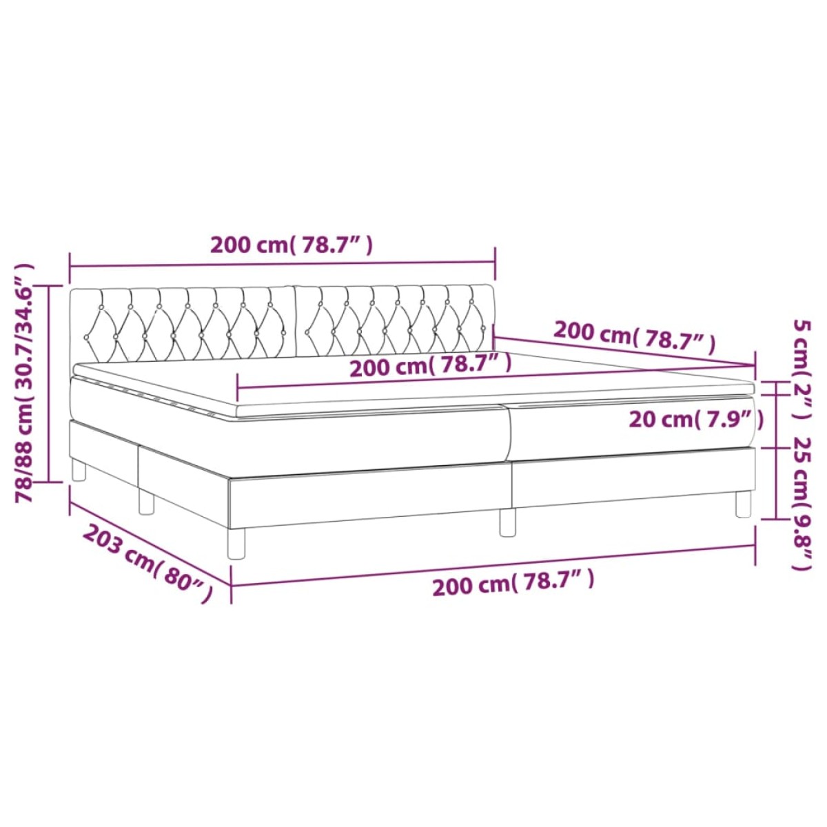 vidaXL Κρεβάτι Boxspring με Στρώμα Σκούρο Γκρι 200x200 εκ. Υφασμάτινο