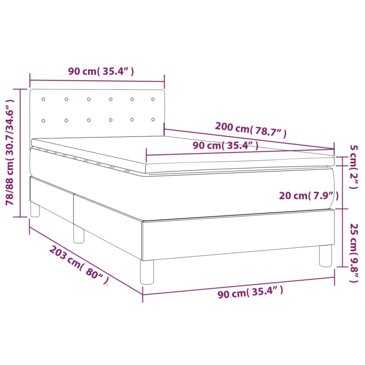 vidaXL Κρεβάτι Boxspring με Στρώμα Ανοιχτό Γκρι 90x200 εκ. Υφασμάτινο
