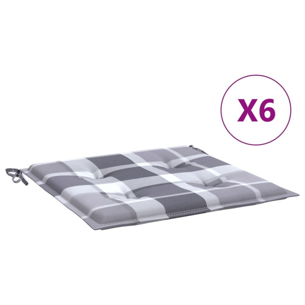 vidaXL Μαξιλάρια Καρέκλας 6τεμ Γκρι Καρό 40x40x4εκ. Ύφασμα Oxford