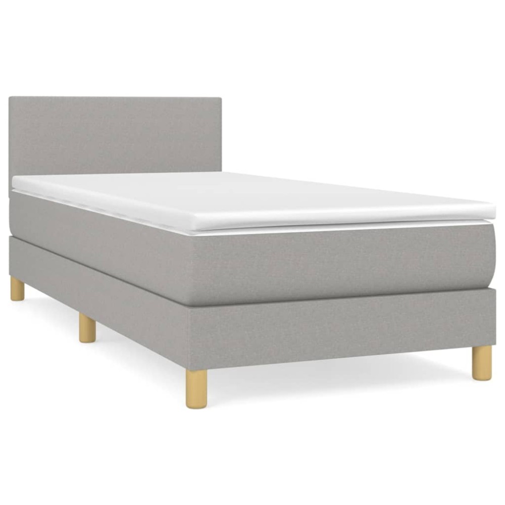 vidaXL Κρεβάτι Boxspring με Στρώμα Ανοιχτό Γκρι 90x200 εκ. Υφασμάτινο