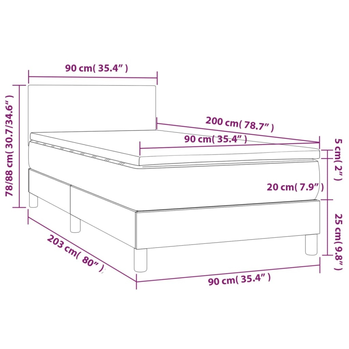 vidaXL Κρεβάτι Boxspring με Στρώμα Ανοιχτό Γκρι 90x200 εκ. Υφασμάτινο