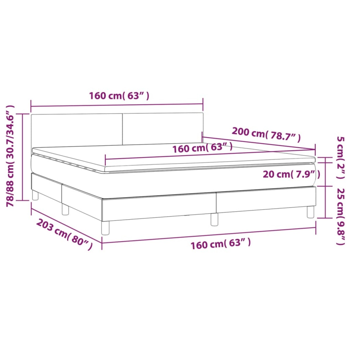 vidaXL Κρεβάτι Boxspring με Στρώμα Σκούρο Καφέ 160x200 εκ Υφασμάτινο