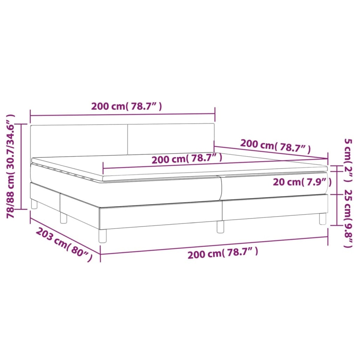 vidaXL Κρεβάτι Boxspring με Στρώμα Ανοιχτό Γκρι 200x200 εκ. Υφασμάτινο