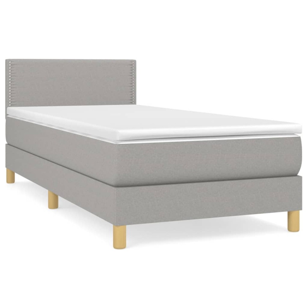 vidaXL Κρεβάτι Boxspring με Στρώμα Ανοιχτό Γκρι 90x190 εκ. Υφασμάτινο