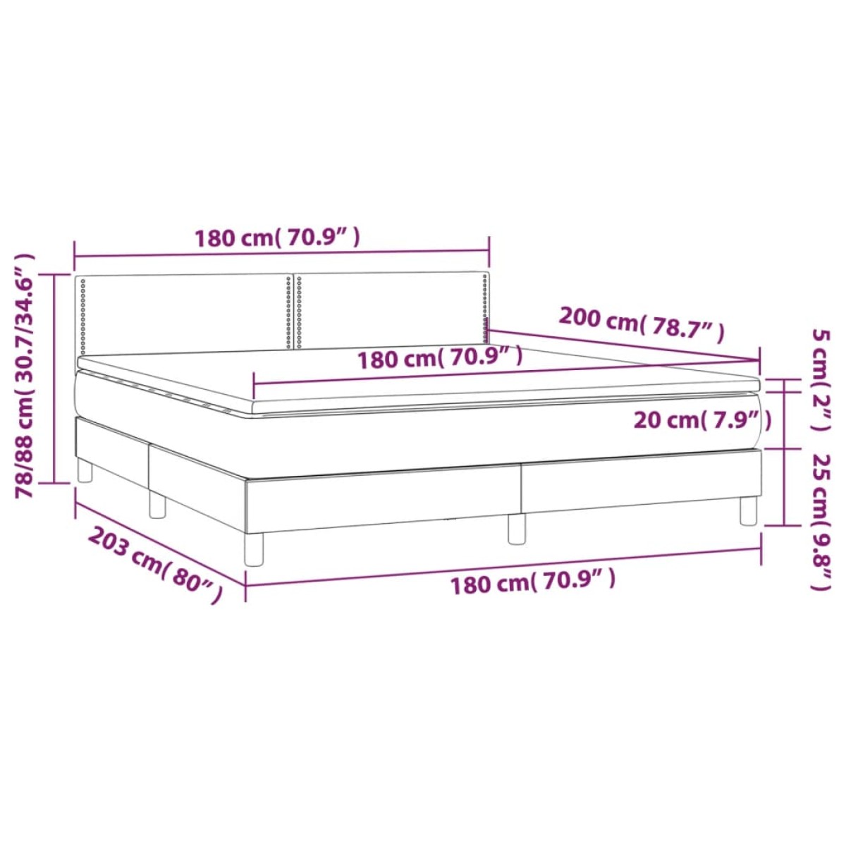 vidaXL Κρεβάτι Boxspring με Στρώμα Μπλε 180x200 εκ. Υφασμάτινο