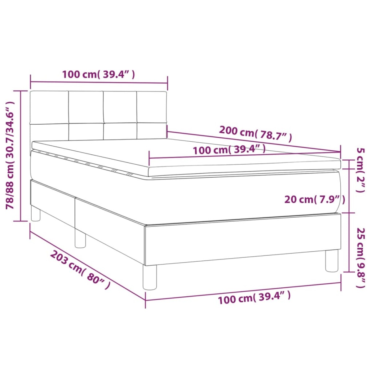 vidaXL Κρεβάτι Boxspring με Στρώμα Ανοιχτό Γκρι 100x200 εκ. Υφασμάτινο