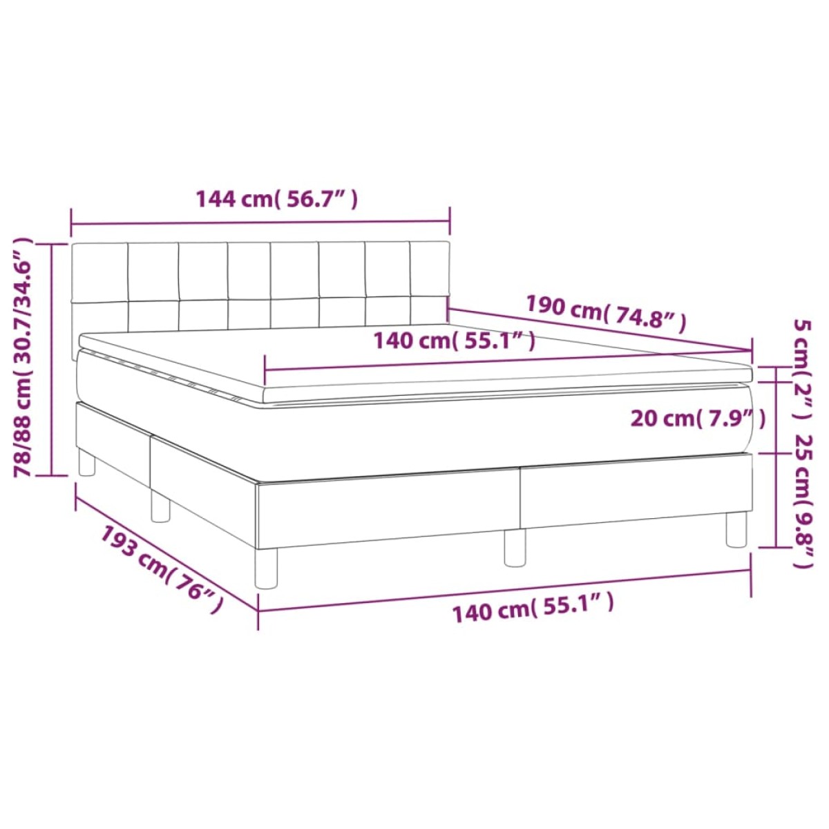 vidaXL Κρεβάτι Boxspring με Στρώμα Κρεμ 140x190 εκ. Υφασμάτινο