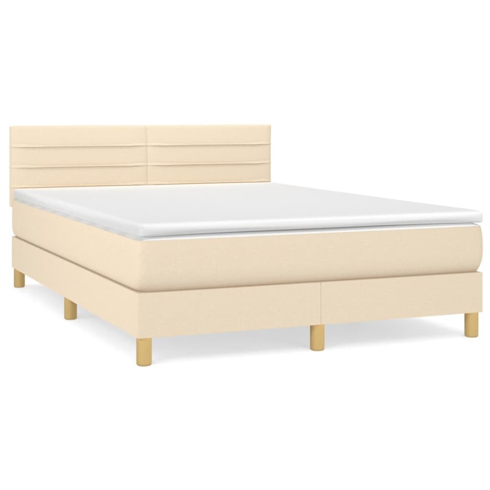 vidaXL Κρεβάτι Boxspring με Στρώμα Κρεμ 140x200 εκ. Υφασμάτινο
