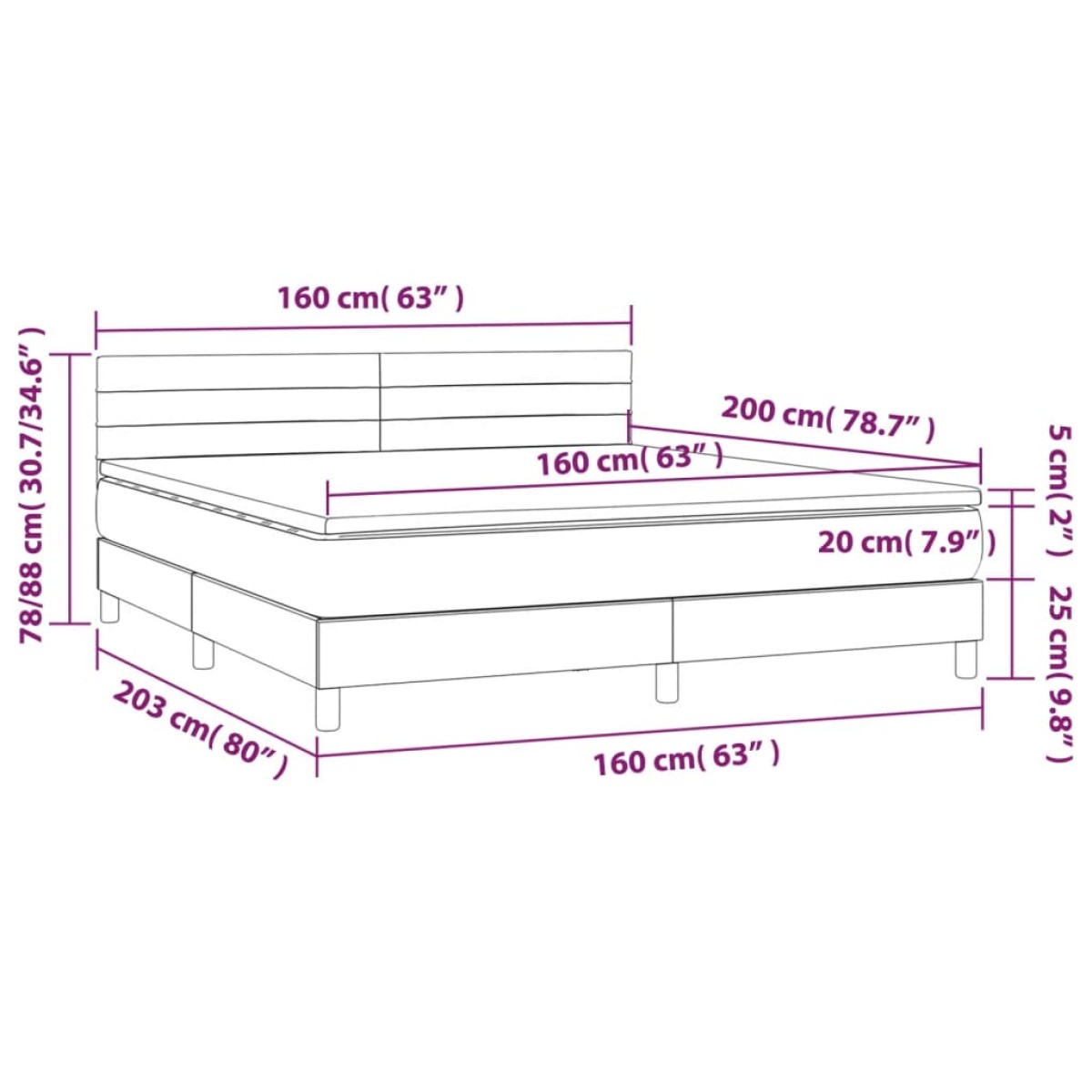 vidaXL Κρεβάτι Boxspring με Στρώμα Μπλε 160x200 εκ. Υφασμάτινο