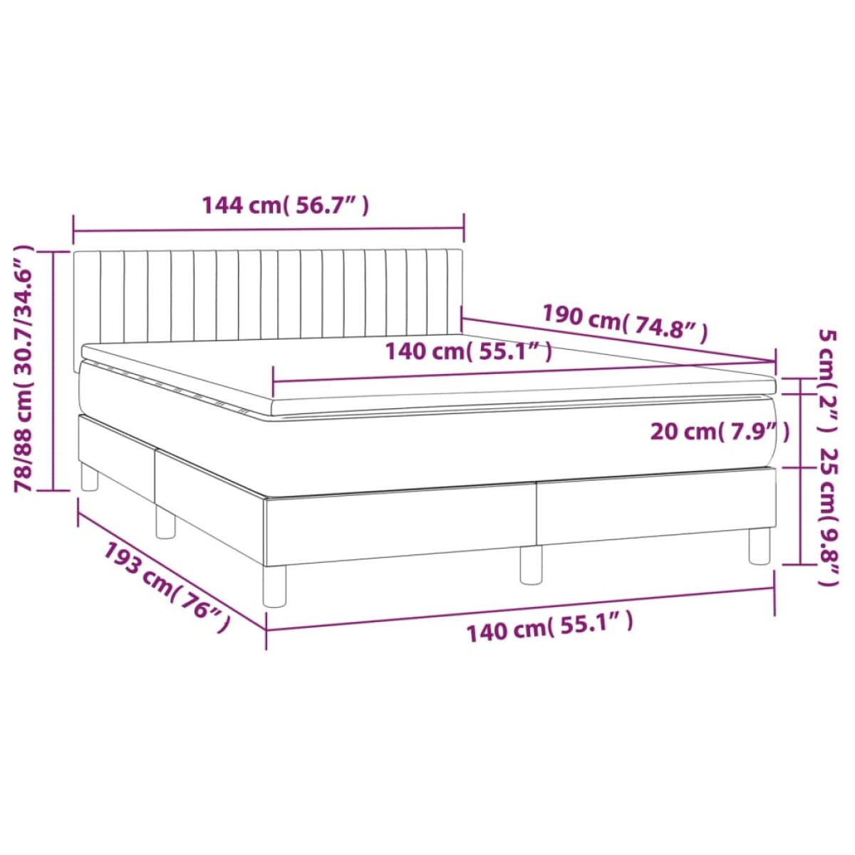 vidaXL Κρεβάτι Boxspring με Στρώμα Taupe 140x190 εκ. Υφασμάτινο