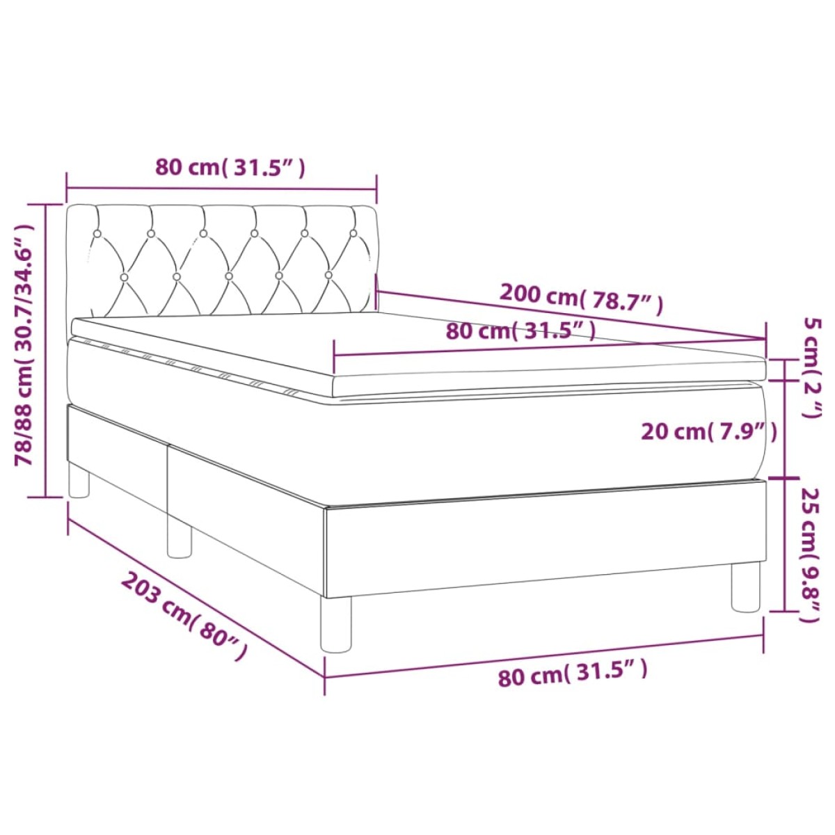 vidaXL Κρεβάτι Boxspring με Στρώμα Μπλε 80x200 εκ. Υφασμάτινο