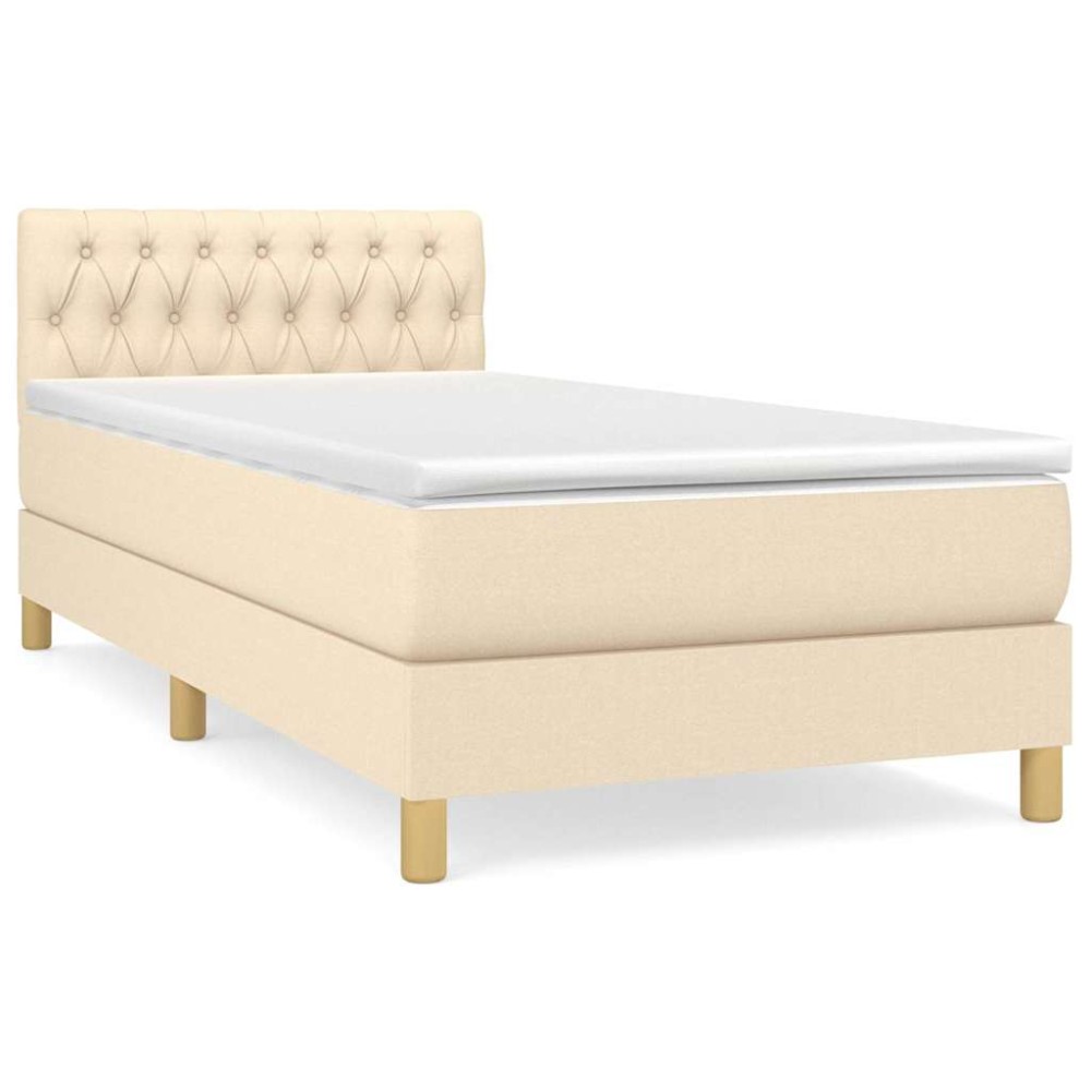vidaXL Κρεβάτι Boxspring με Στρώμα Κρεμ 100 x 200 εκ. Υφασμάτινο