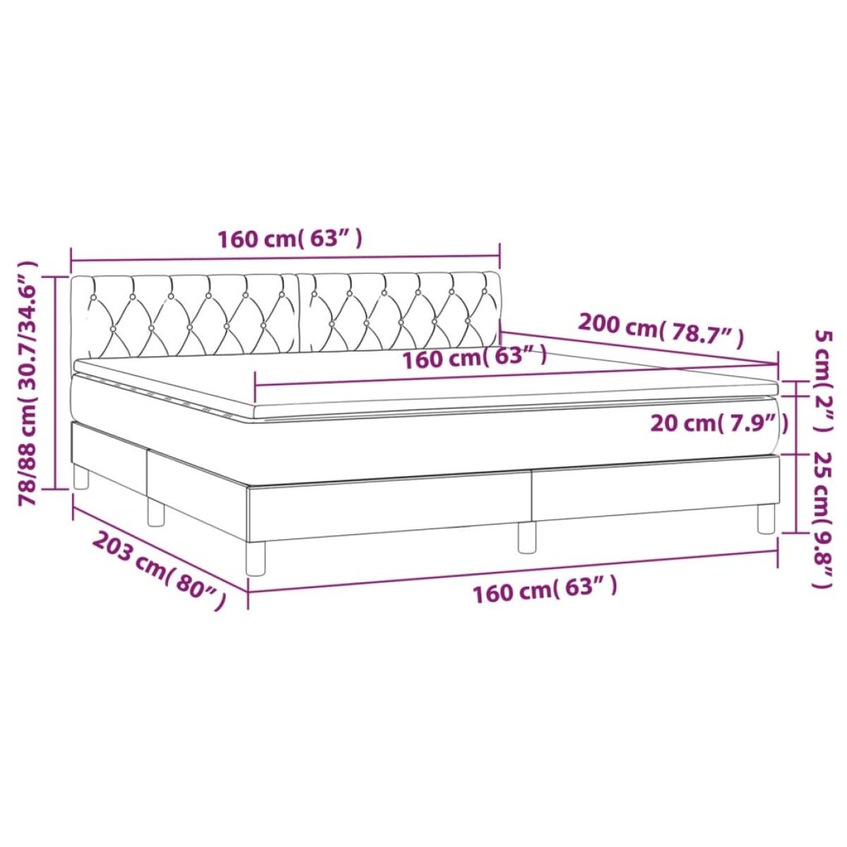 vidaXL Κρεβάτι Boxspring με Στρώμα Κρεμ 160x200 εκ. Υφασμάτινο