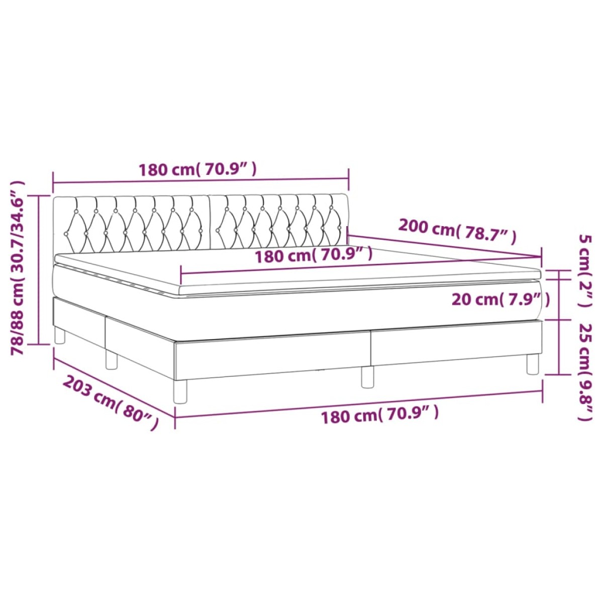 vidaXL Κρεβάτι Boxspring με Στρώμα Taupe 180x200 εκ. Υφασμάτινο