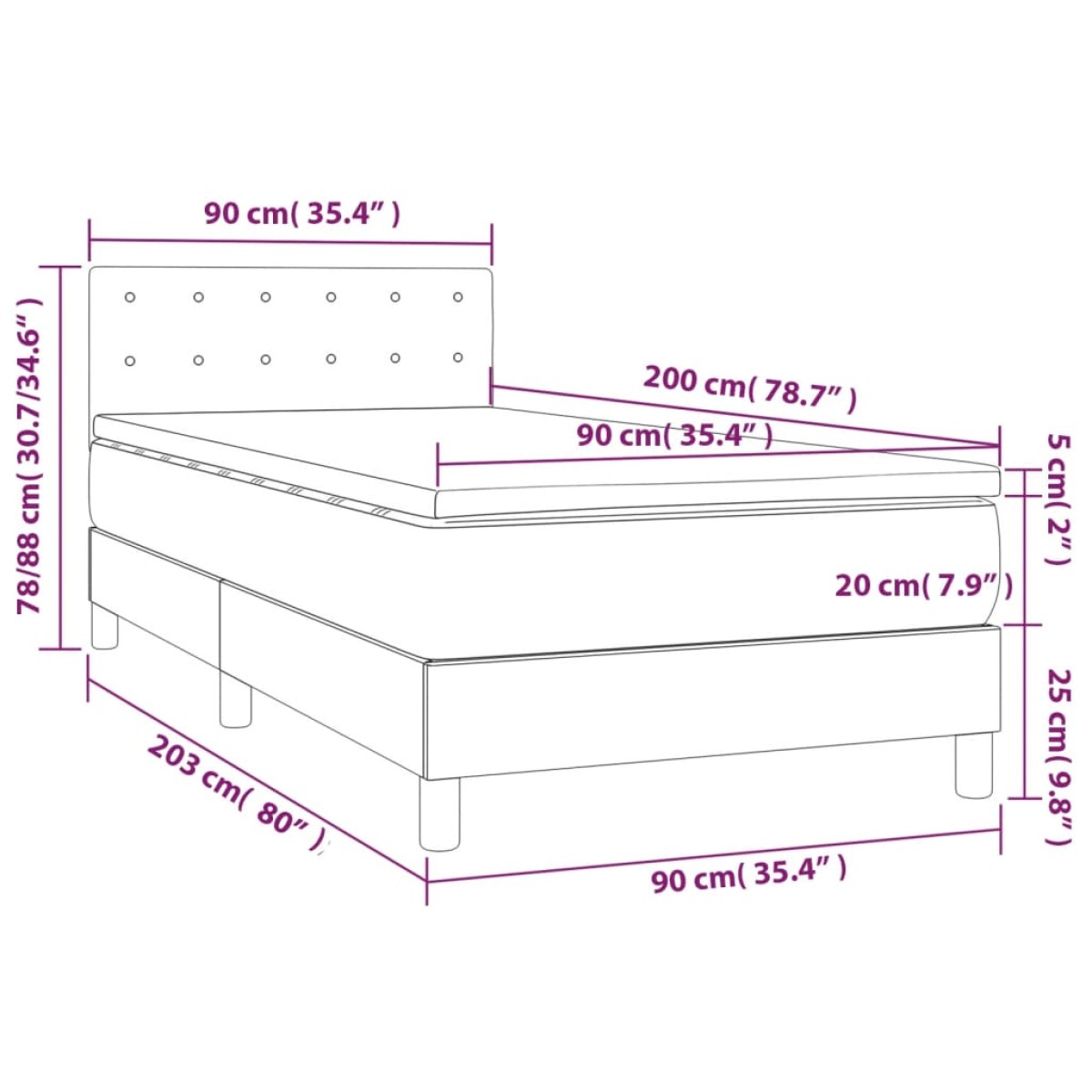 vidaXL Κρεβάτι Boxspring με Στρώμα Ανοιχτό Γκρι 90x200 εκ. Υφασμάτινο