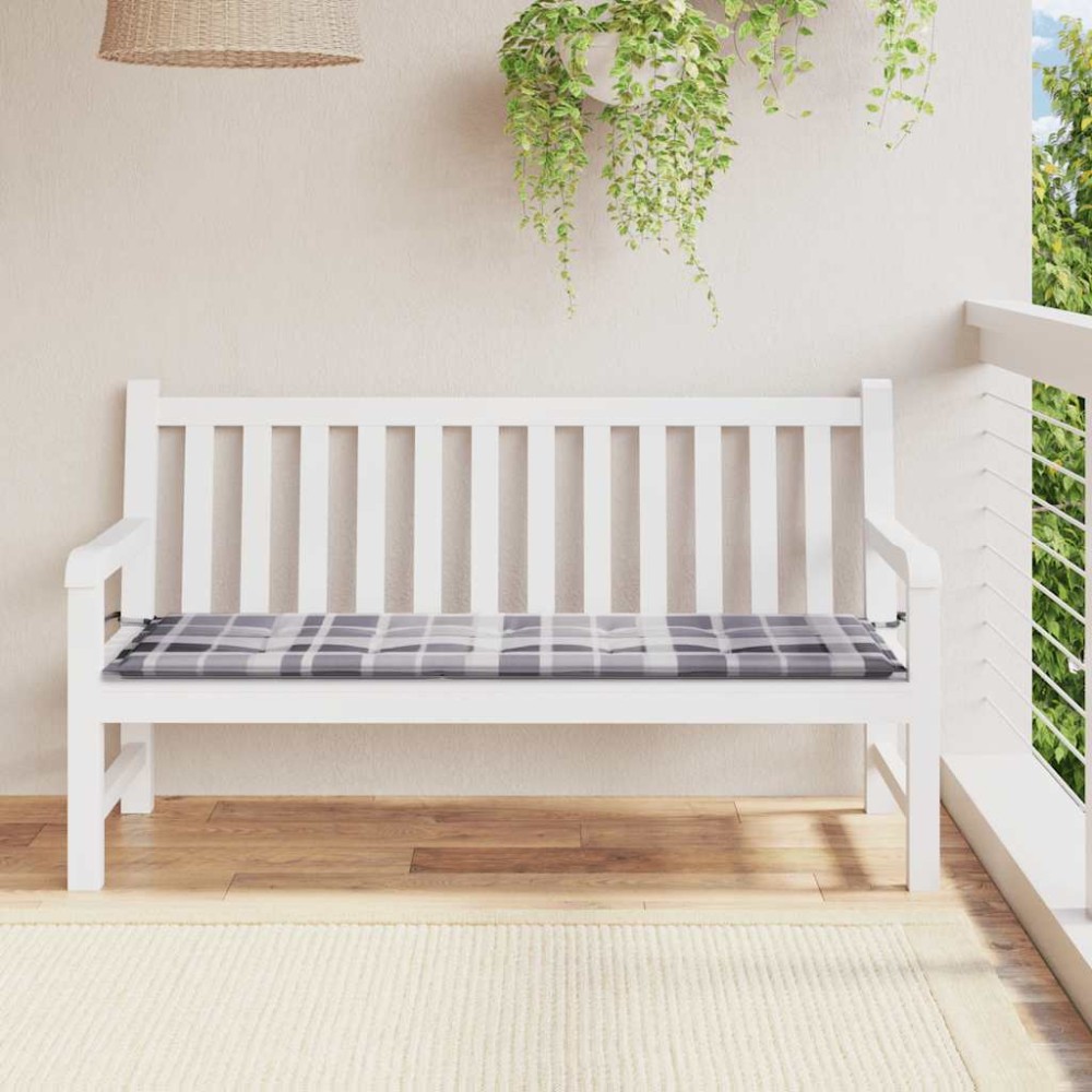 vidaXL Μαξιλάρι για Παγκάκι Κήπου Γκρι Καρό 150x50x3 εκ. Υφασμάτινο