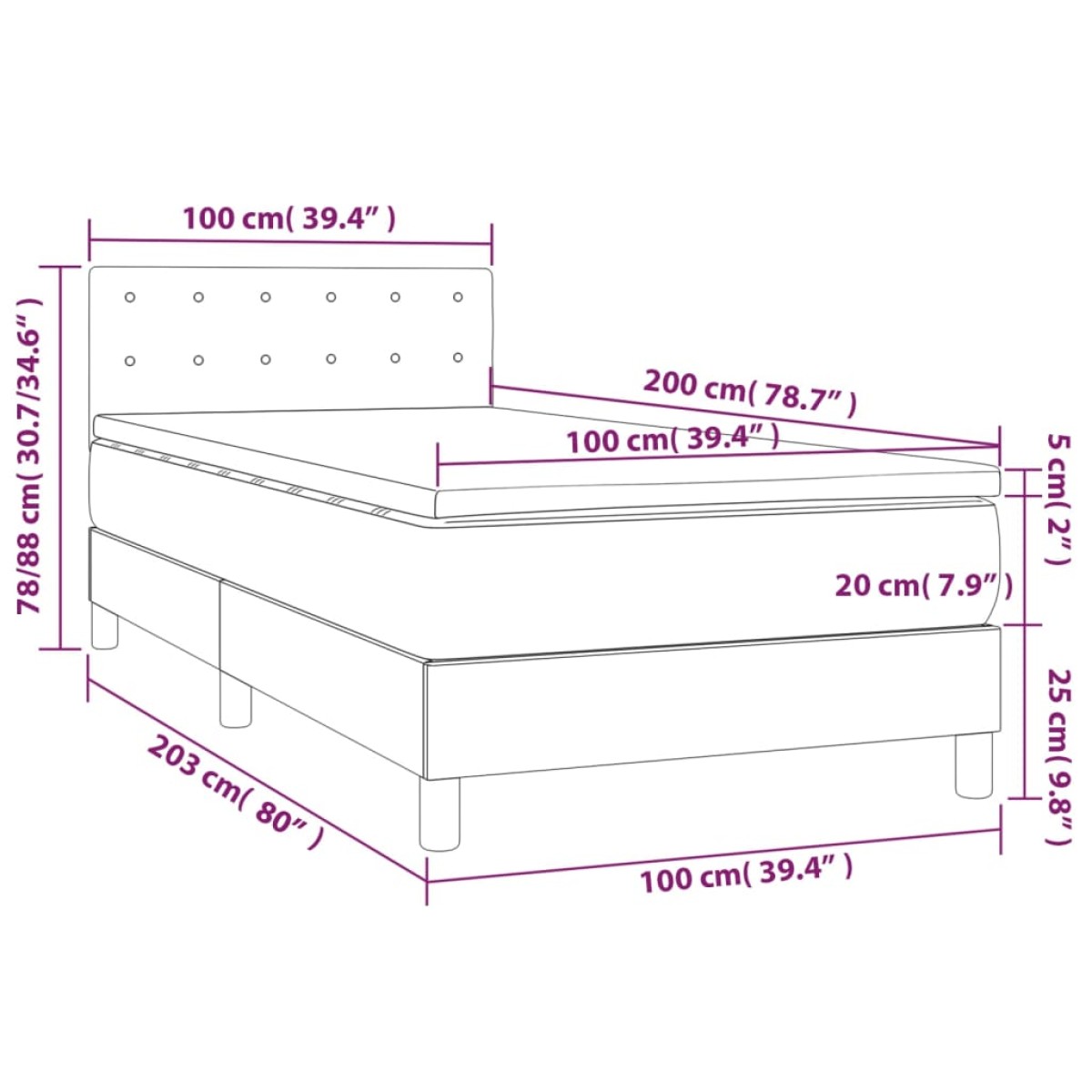 vidaXL Κρεβάτι Boxspring με Στρώμα Κρεμ 100 x 200 εκ. Υφασμάτινο