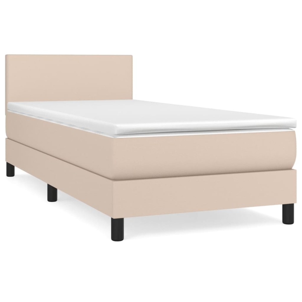vidaXL Κρεβάτι Boxspring με Στρώμα Καπουτσίνο 90x190εκ.από Συνθ. Δέρμα