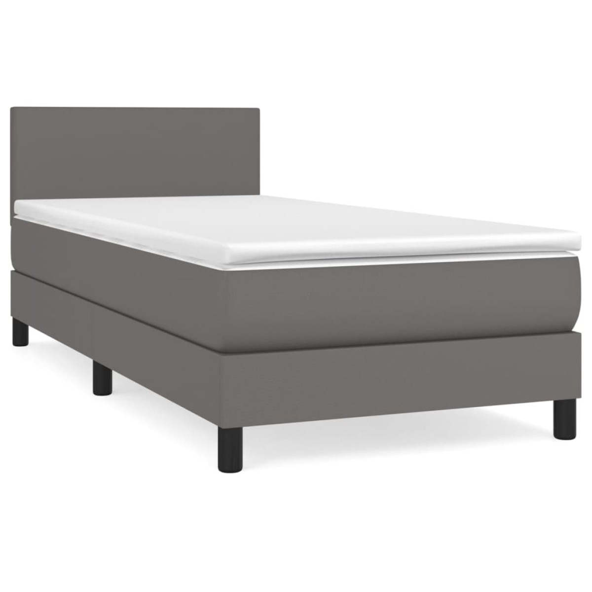 vidaXL Κρεβάτι Boxspring με Στρώμα Γκρι 90x200 εκ. από Συνθετικό Δέρμα