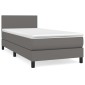 vidaXL Κρεβάτι Boxspring με Στρώμα Γκρι 90x200 εκ. από Συνθετικό Δέρμα