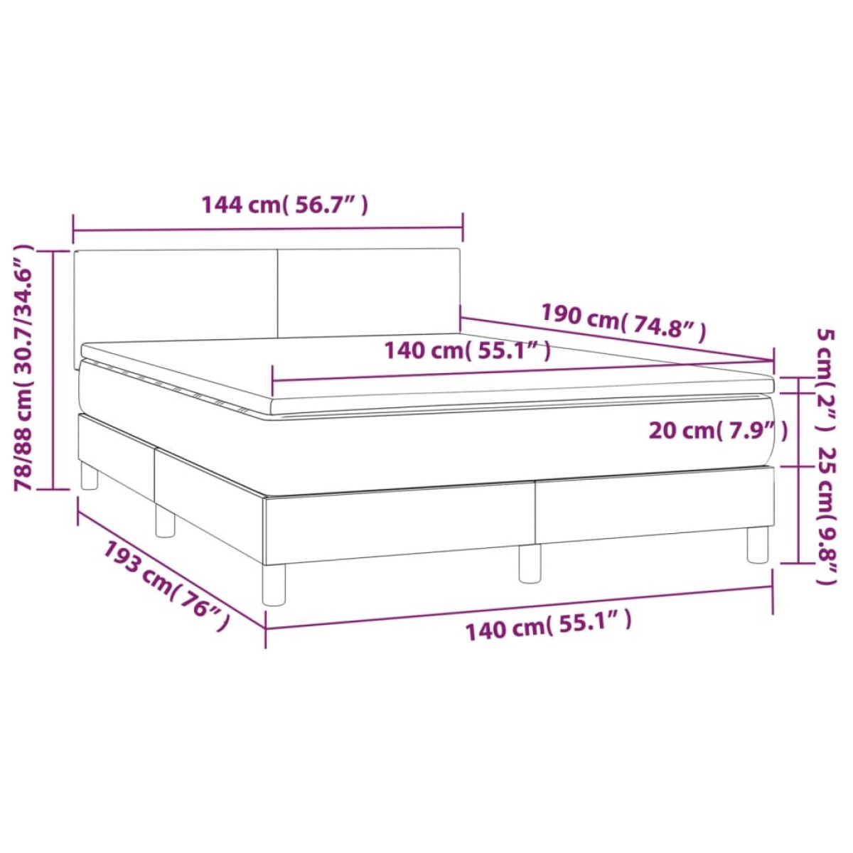 vidaXL Κρεβάτι Boxspring με Στρώμα Λευκό 140x190εκ.από Συνθετικό Δέρμα