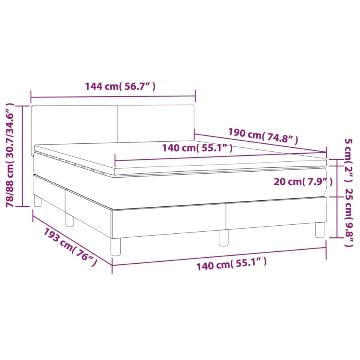vidaXL Κρεβάτι Boxspring με Στρώμα Κρεμ 140x190εκ. από Συνθετικό Δέρμα