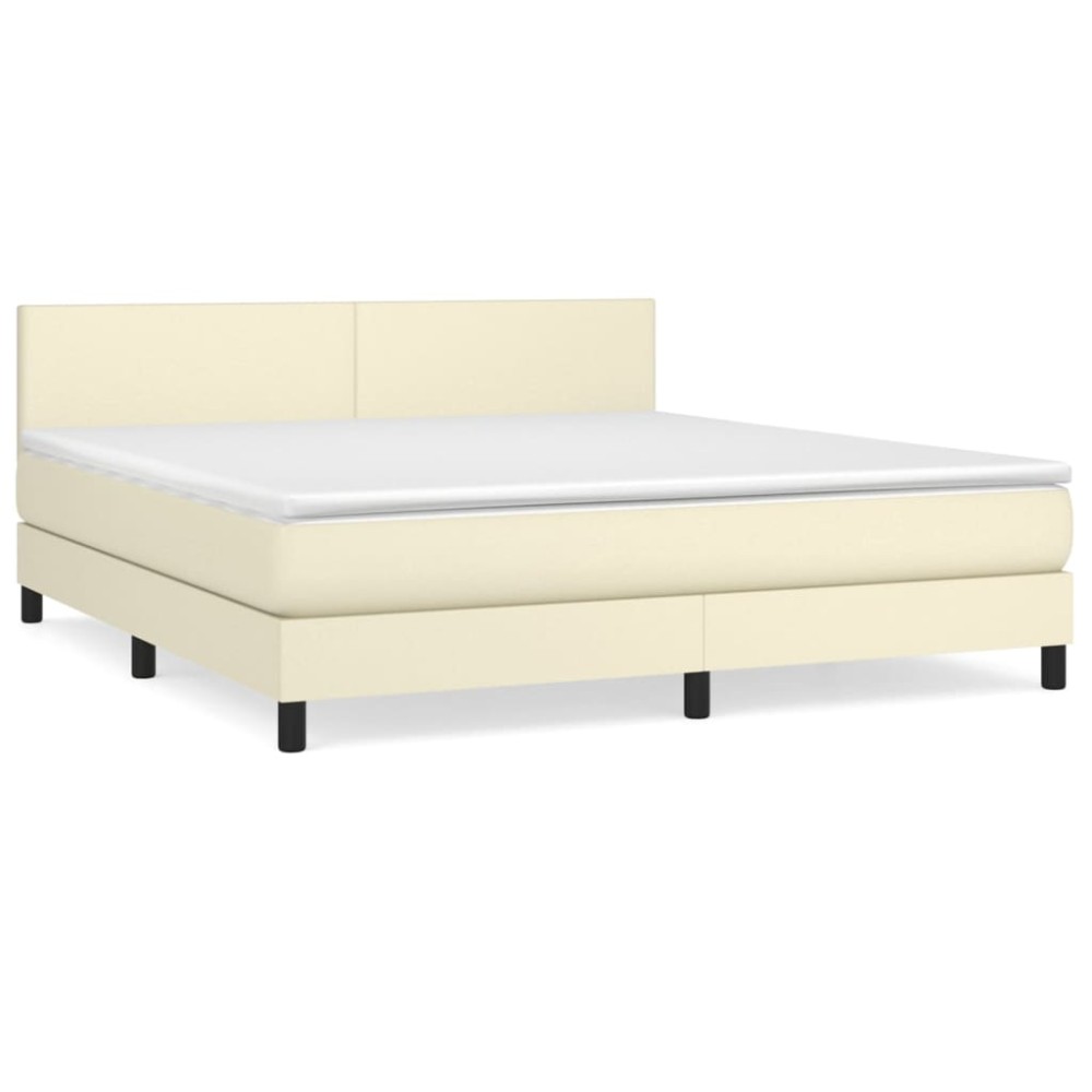 vidaXL Κρεβάτι Boxspring με Στρώμα Κρεμ 180x200 εκ. Συνθετικό Δέρμα