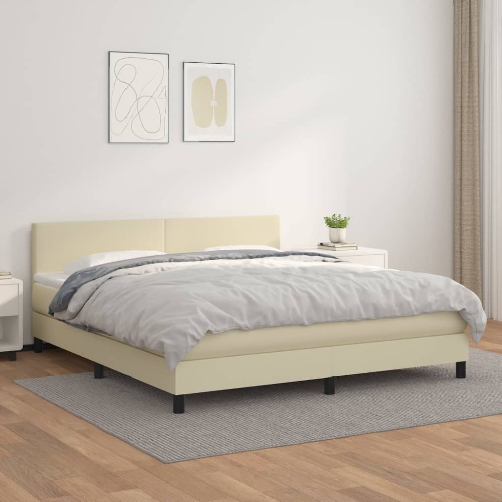 vidaXL Κρεβάτι Boxspring με Στρώμα Κρεμ 180x200 εκ. Συνθετικό Δέρμα