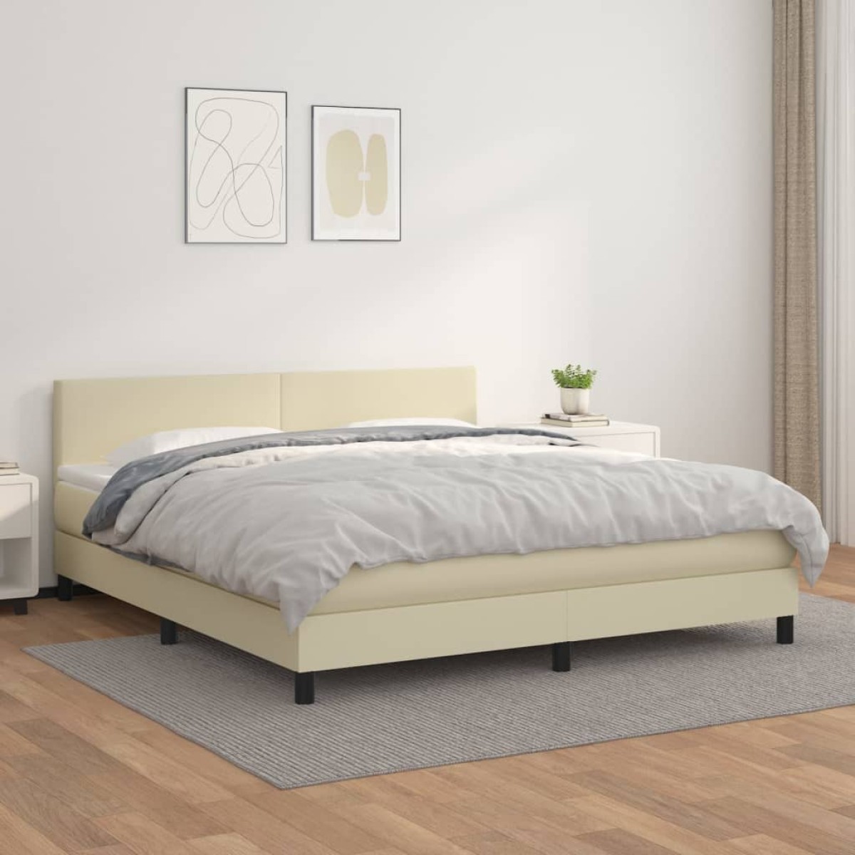 vidaXL Κρεβάτι Boxspring με Στρώμα Κρεμ 180x200 εκ. Συνθετικό Δέρμα