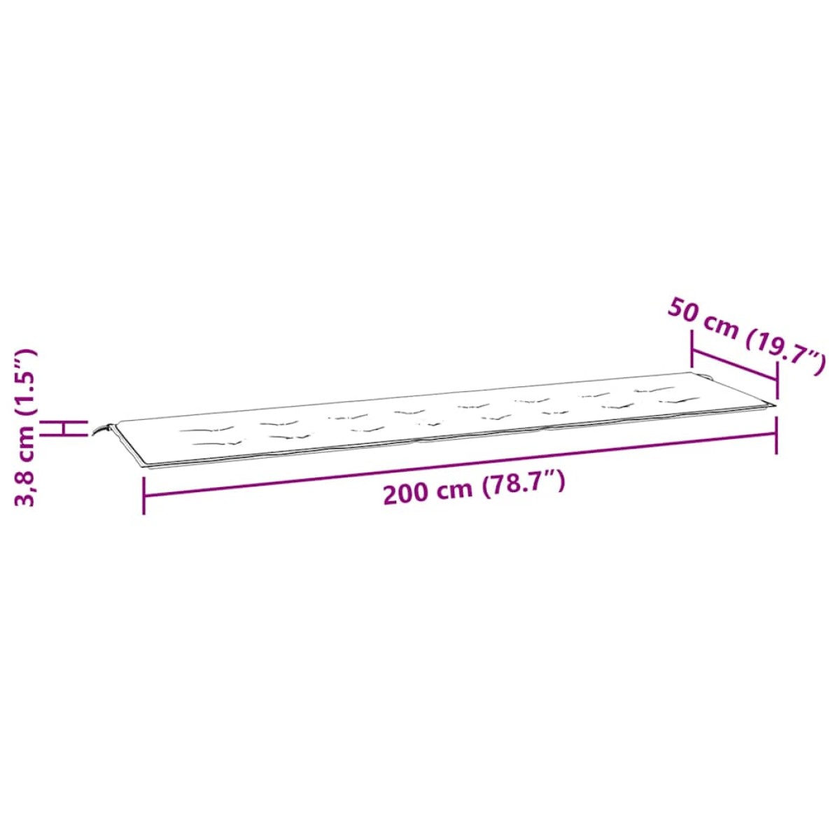 vidaXL Μαξιλάρι για Παγκάκι Κήπου Γκρι Καρό 200x50x3 εκ. Υφασμάτινο